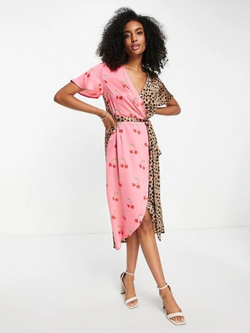 Never Fully Dressed Cherry And Leopard Print Clash Wrap Dress
